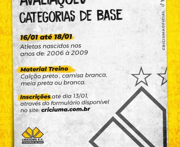 Clube divulga a lista de nomes para as avaliações da base