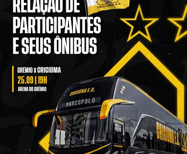 CRICIÚMA DIVULGA LISTA DOS ÔNIBUS PARA PORTO ALEGRE