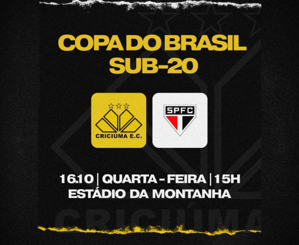 Criciúma enfrenta o São Paulo nas Oitavas de Final da Copa do Brasil Sub-20