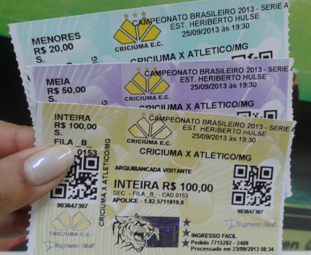 Valor dos ingressos para Criciúma e Atlético (MG)