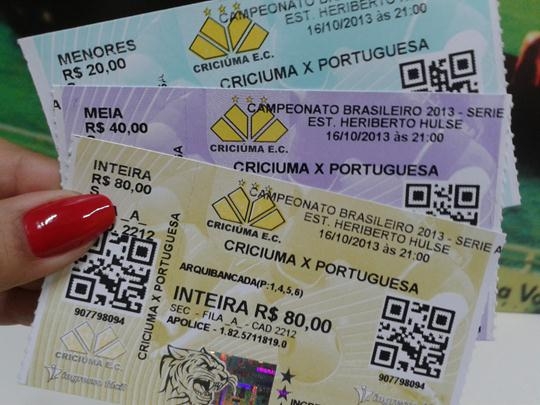 Valor dos ingressos para Criciúma e Portuguesa